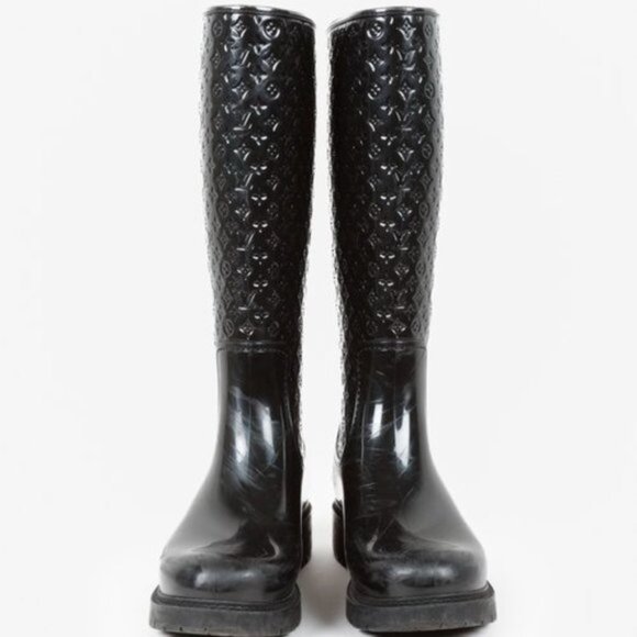 Louis Vuitton Black Monogram Splash High Rain Boots - Picture 2 of 10